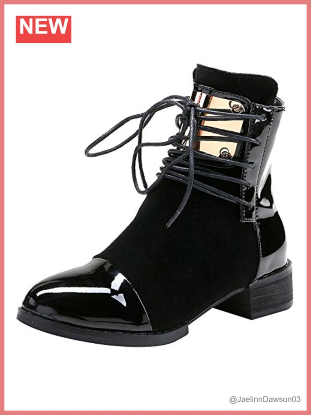 Punk Metal Cap Toe Chunky Heel Zip Ankle Boots Patent PU